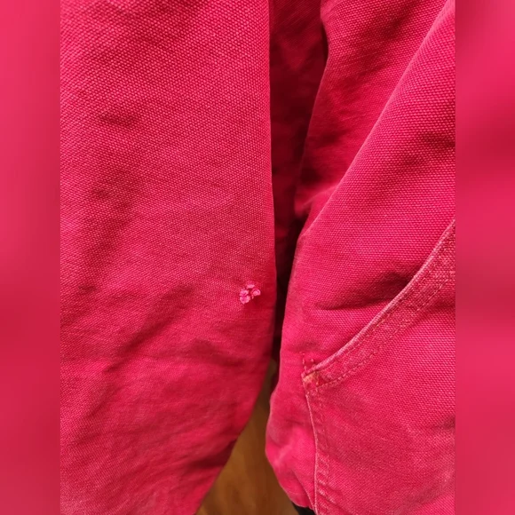 VTG Carhartt Red Mens J140 Canvas Hooded Zip Up Workwear Jacket 2XL Quilted